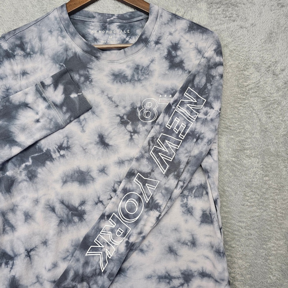 Aeropostale Mens Medium Grey Tie Dye Long Sleeve Graphic Tee Aero 87 New‎ York - Picture 5 of 7